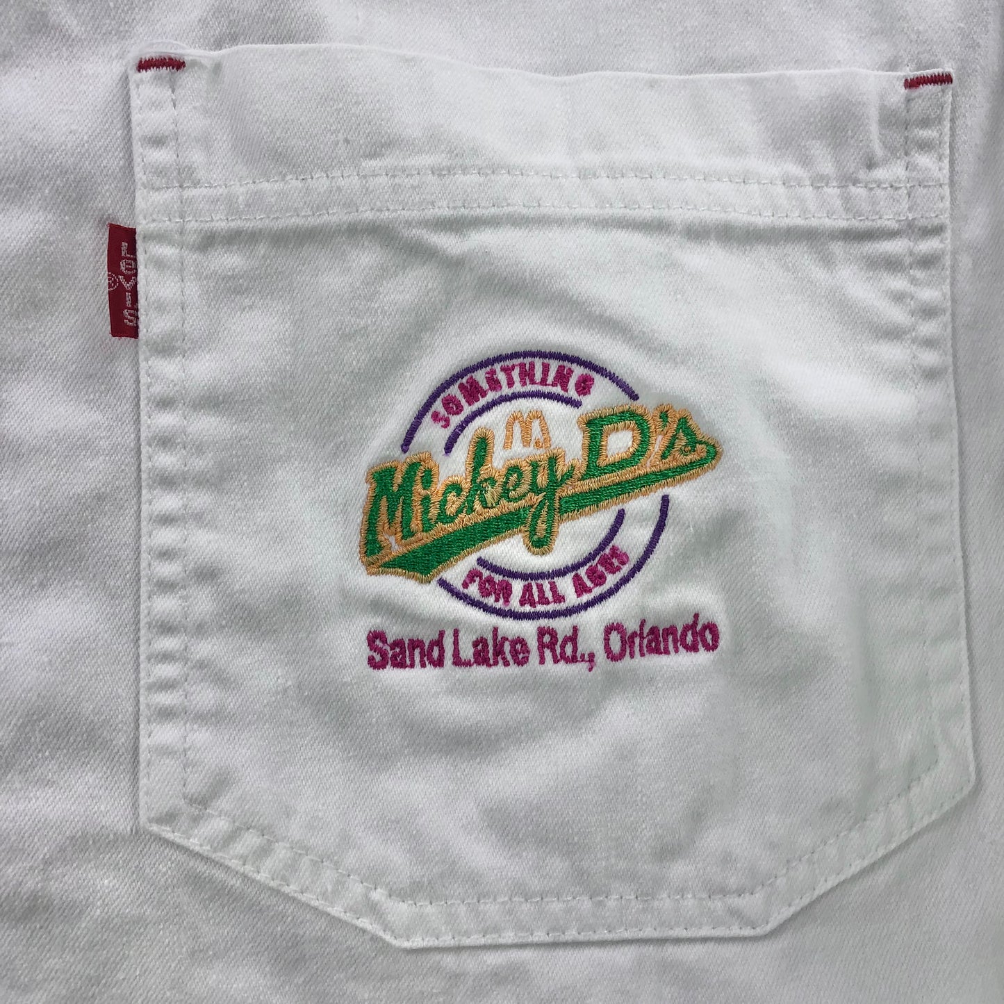 Vintage 90s Levis Embroided Mickey D´s Something For All Ages Denim Button Shirt S