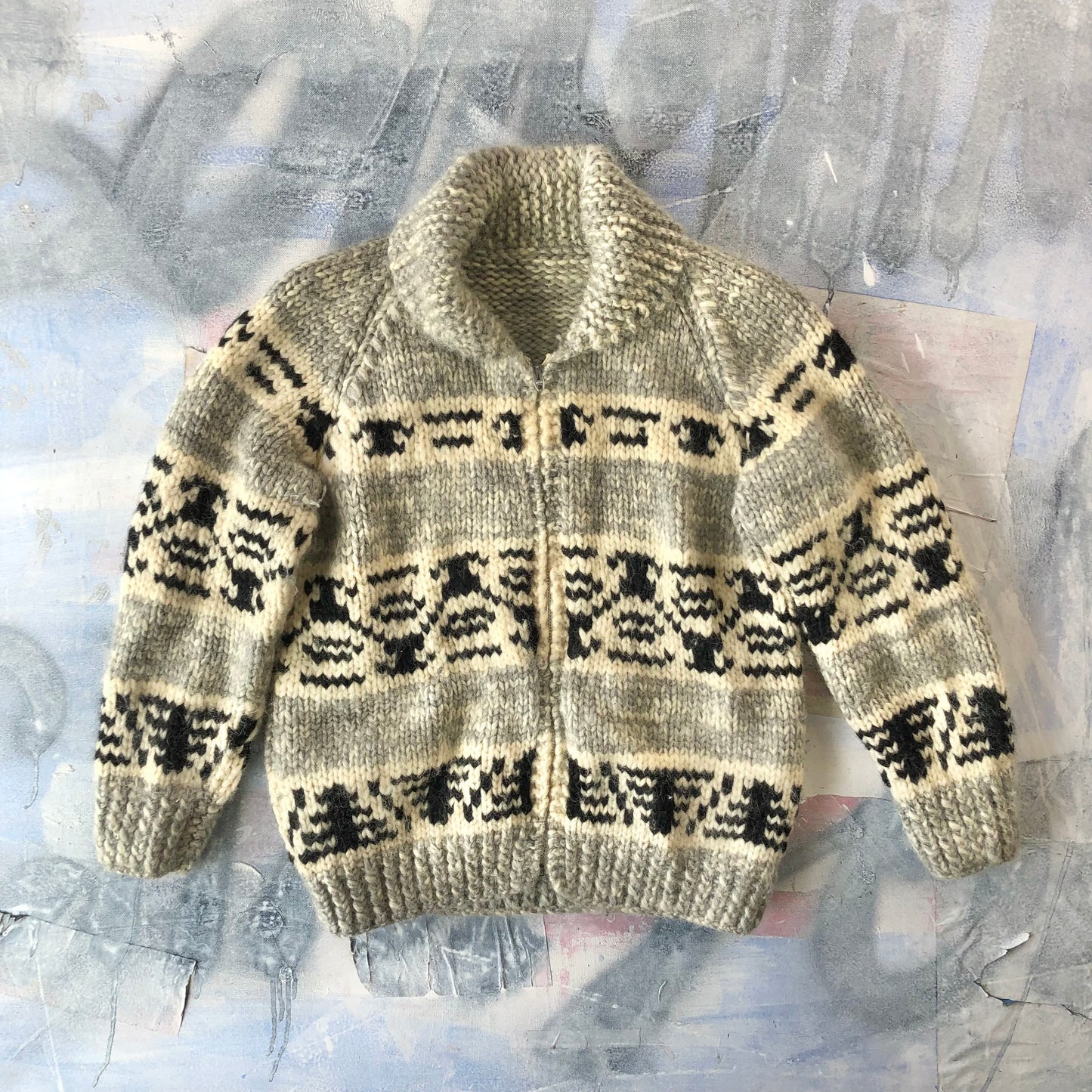 Vintage Cowichan Cardigan Wool Zip Sweater M