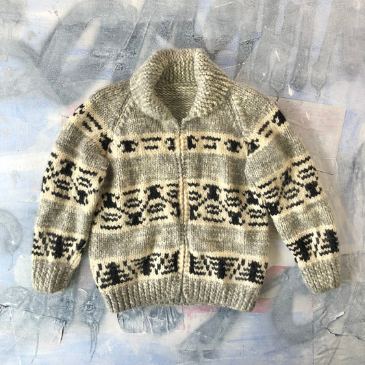Vintage Cowichan Cardigan Wool Zip Sweater L