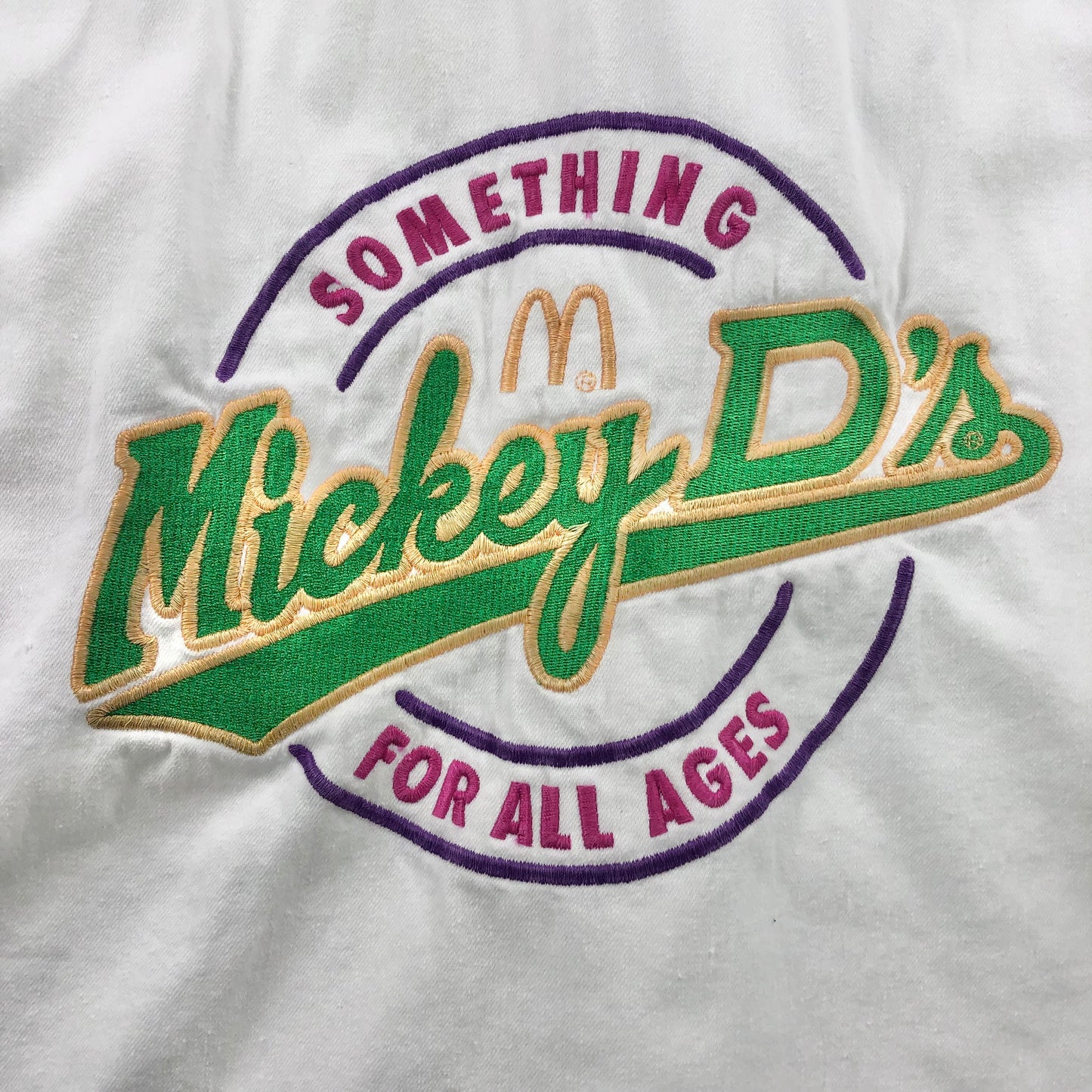 Vintage 90s Levis Embroided Mickey D´s Something For All Ages Denim Button Shirt S