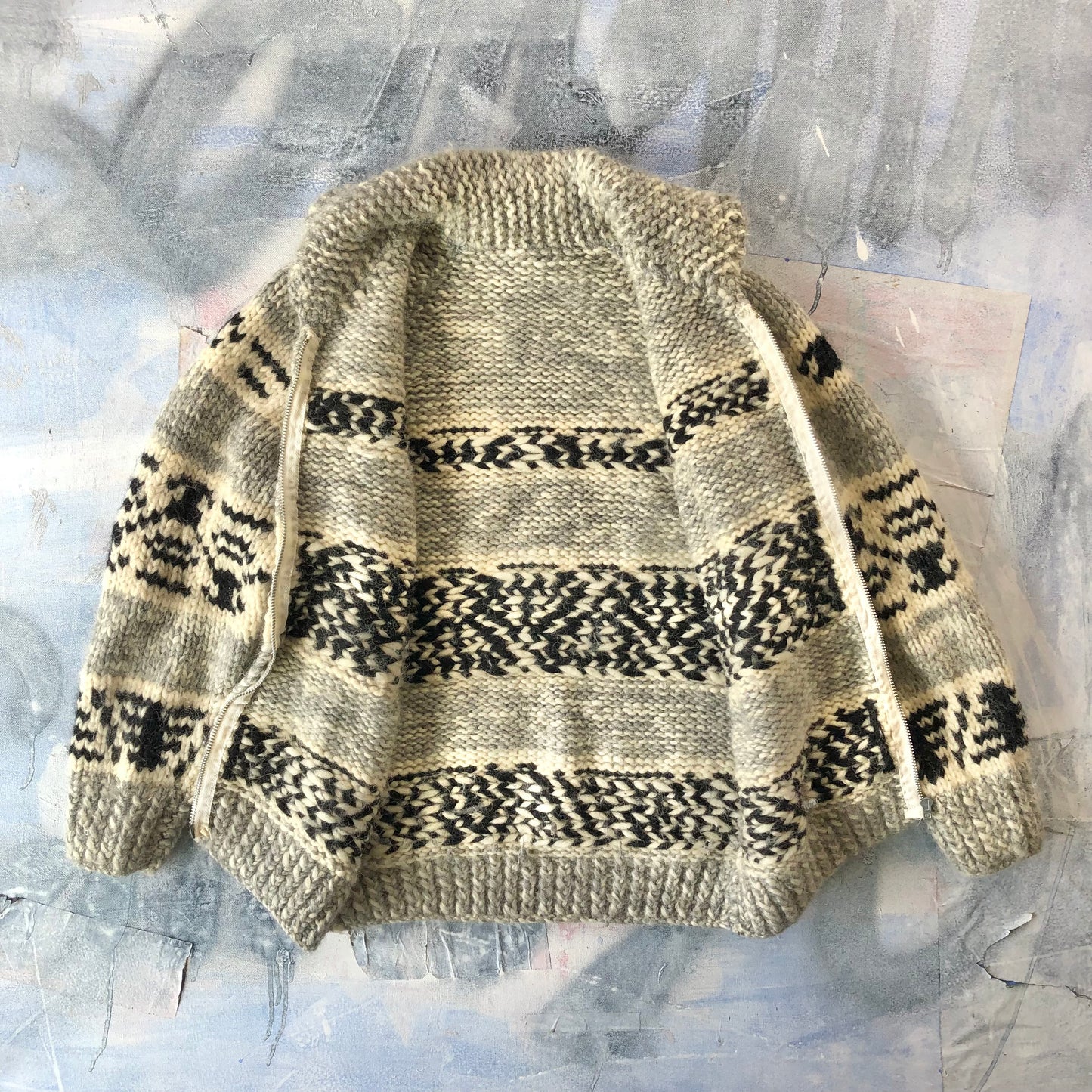 Vintage Cowichan Cardigan Wool Zip Sweater M