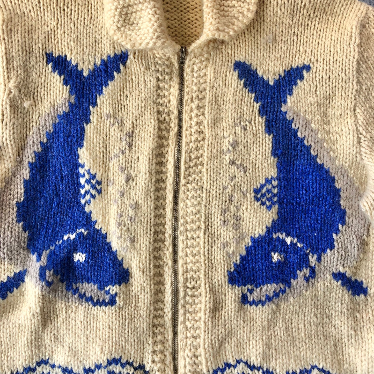Vintage 60s Salmon Cowichan Wool Zip Sweater XL