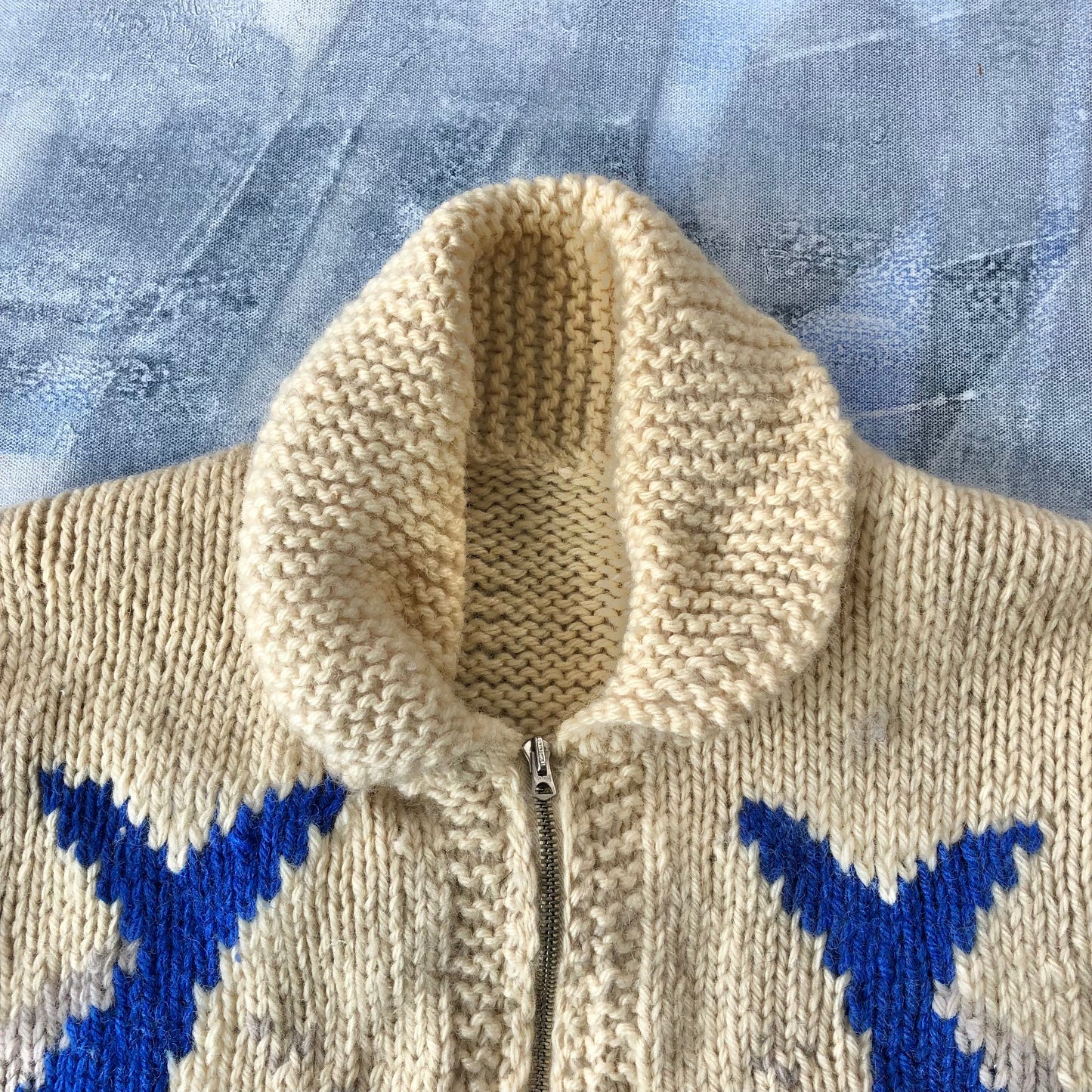 Vintage 60s Salmon Cowichan Wool Zip Sweater XL