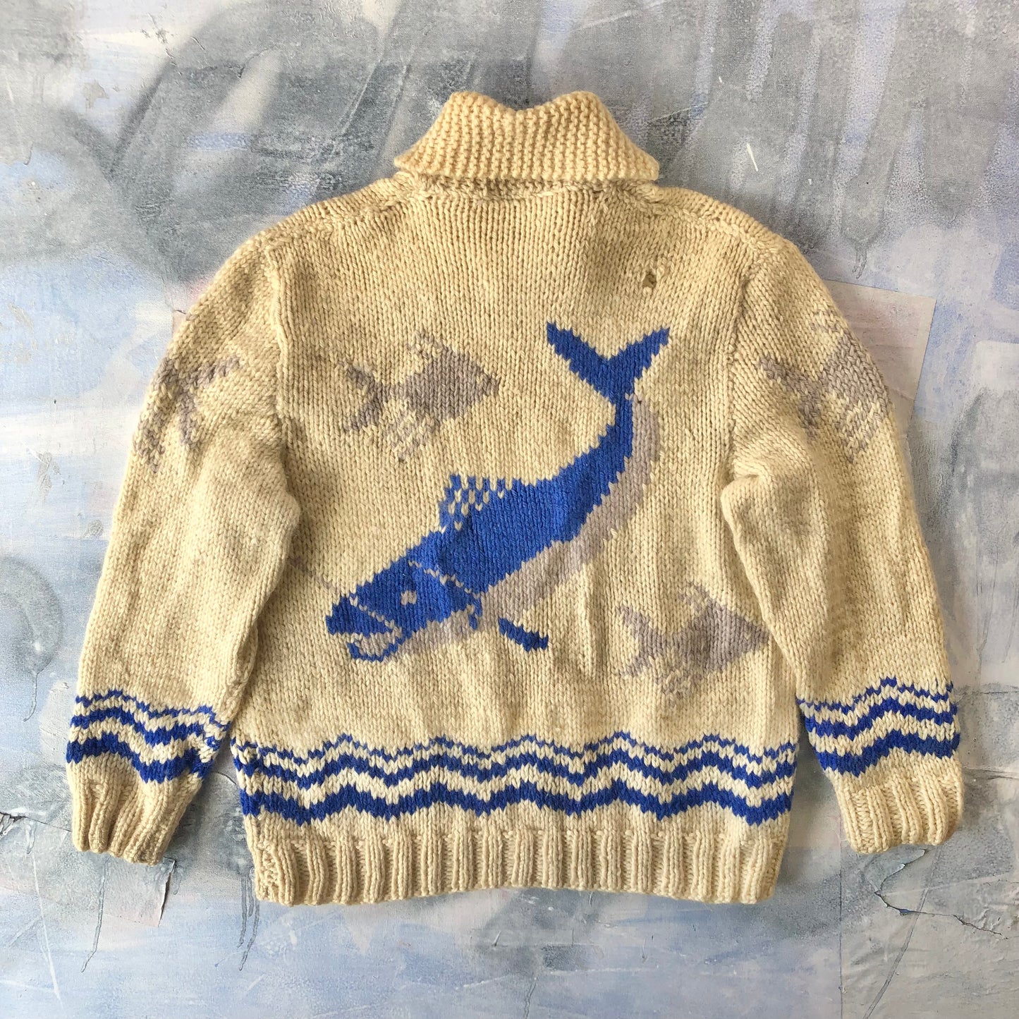 Vintage 60s Salmon Cowichan Wool Zip Sweater XL