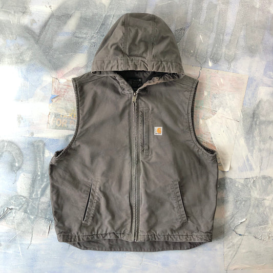 Carhartt Relaxed Fit Duck Washed Fleece Lined Hooded Zip Vest XL