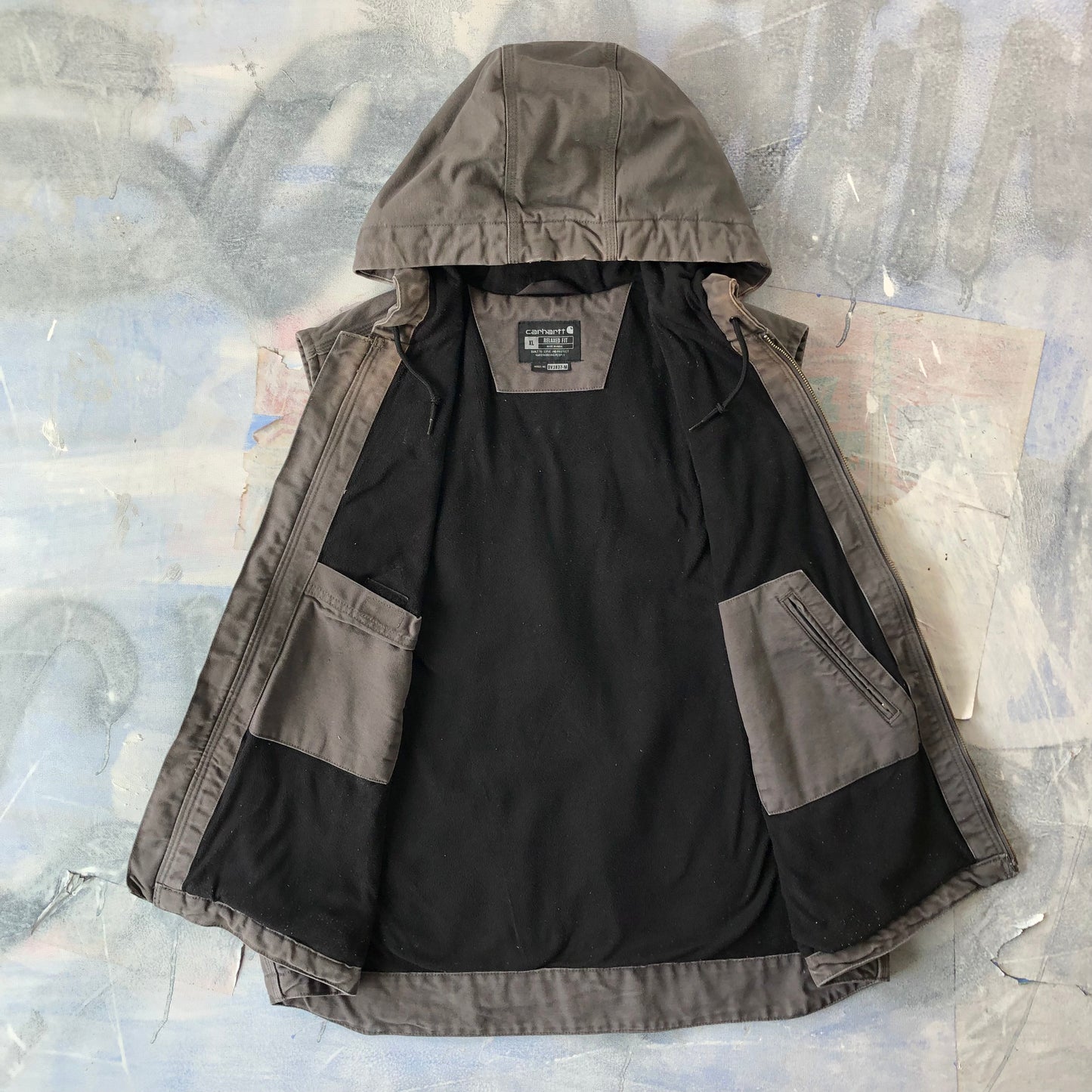 Carhartt Relaxed Fit Duck Washed Fleece Lined Hooded Zip Vest XL