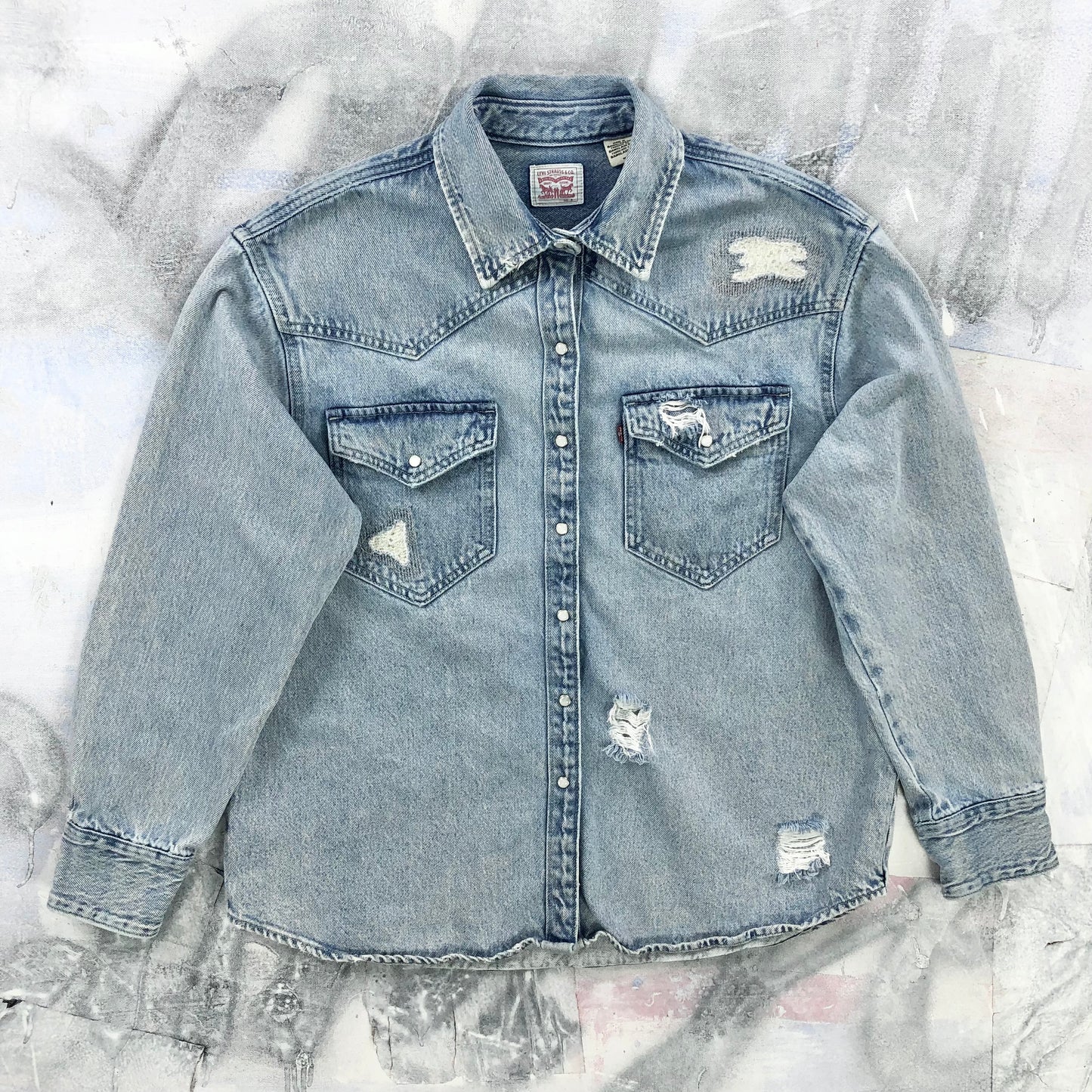 Vintage Levis Western Distressed Style Denim Button Shirt M