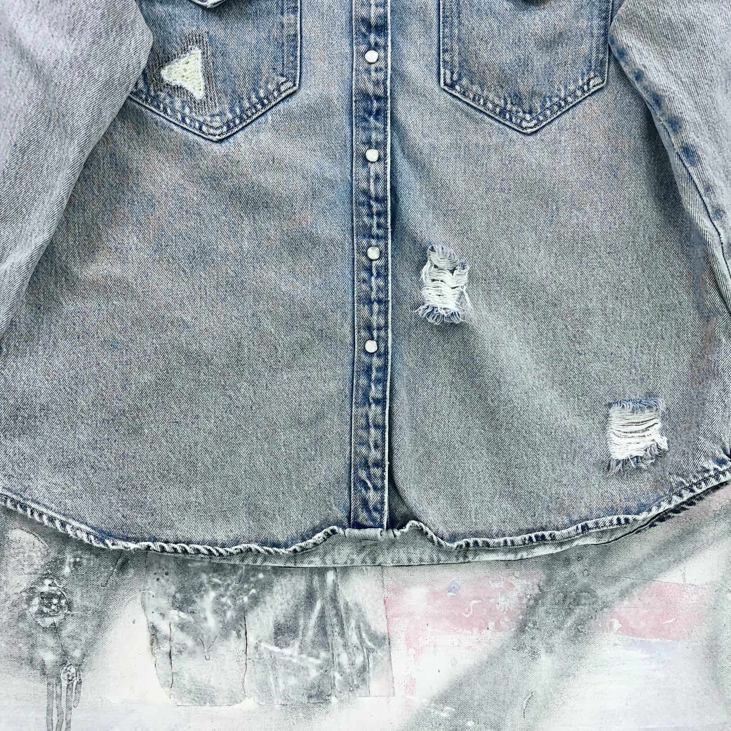 Vintage Levis Western Distressed Style Denim Button Shirt M