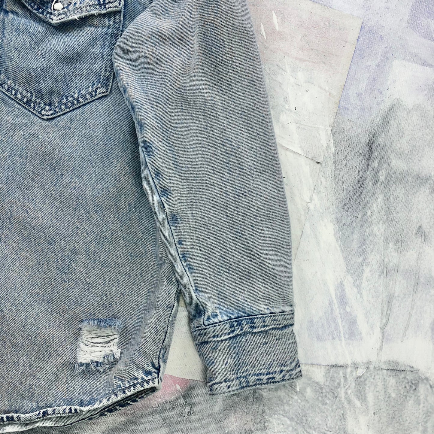 Vintage Levis Western Distressed Style Denim Button Shirt M