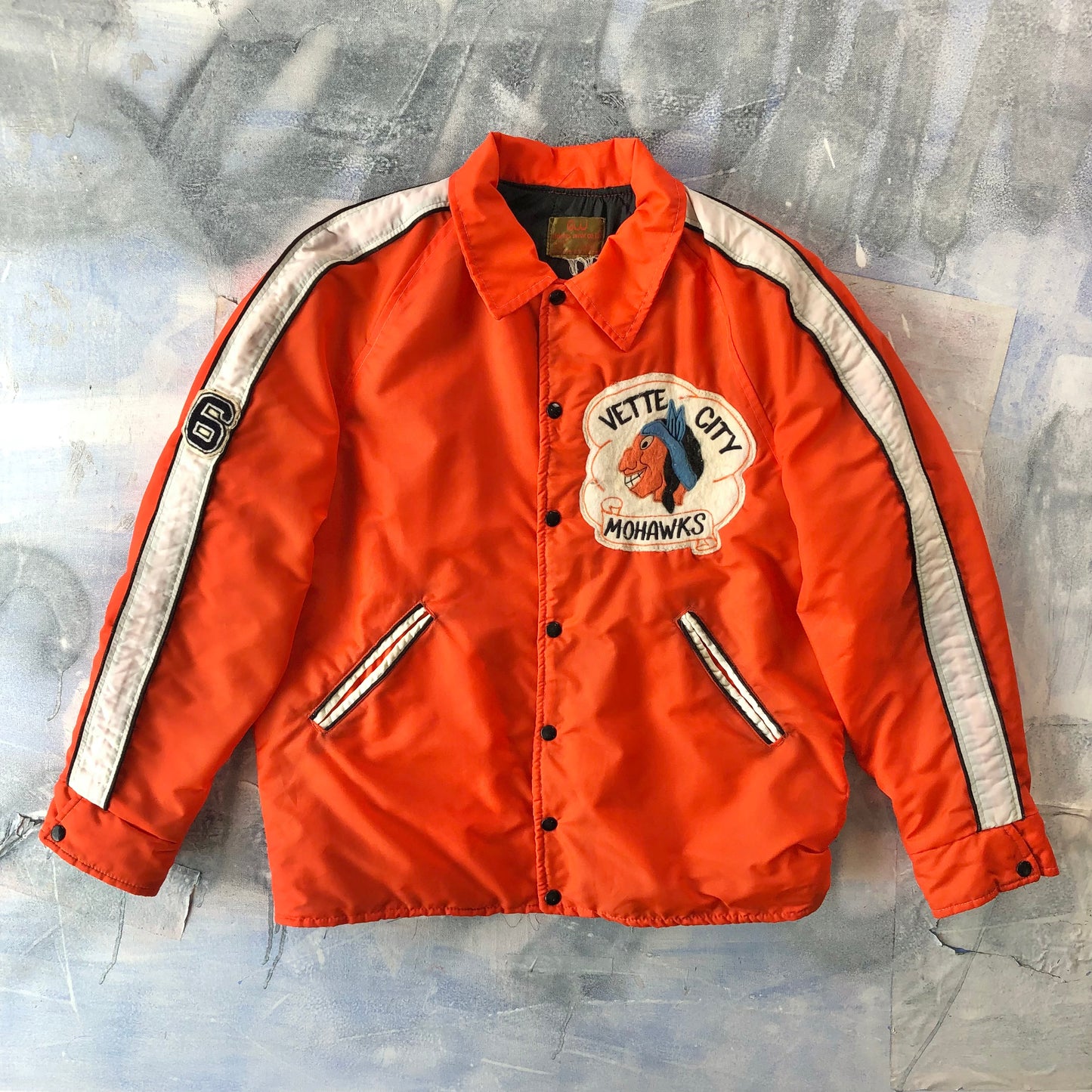 Vintage Vette City Mohawks Varsity Quilted Button Jacket L