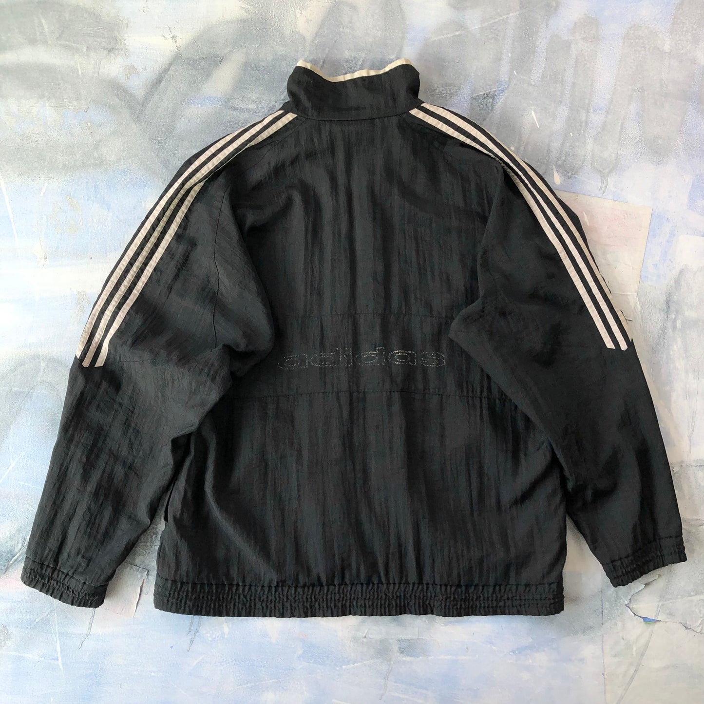 Vintage 90s Adidas Trefoil Mock Neck Windbreaker Full Zip Jacket L