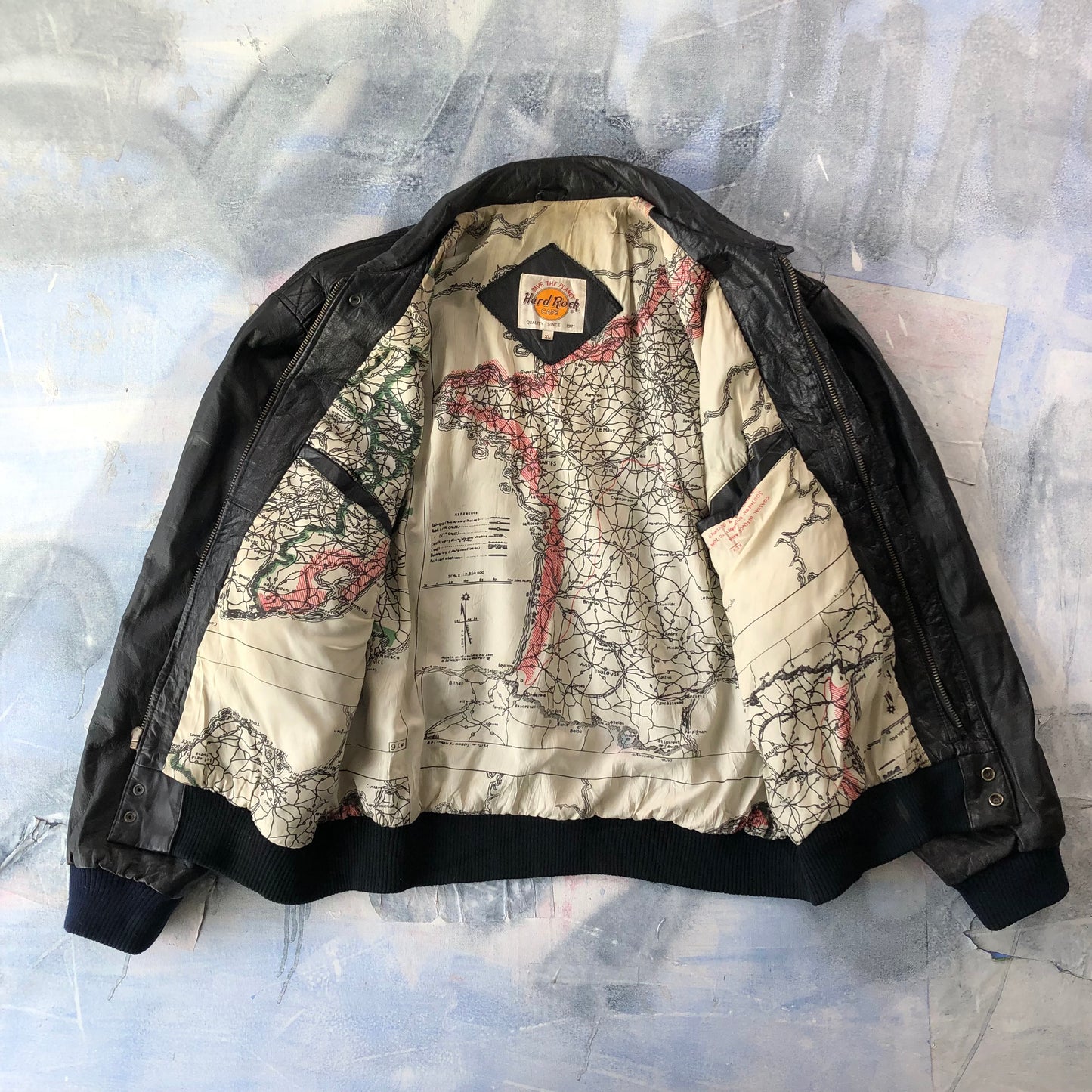 Vintage Hard Rock Cafe Honolulu Hawaii Leather Aviator Map Lined Zip Jacket XL