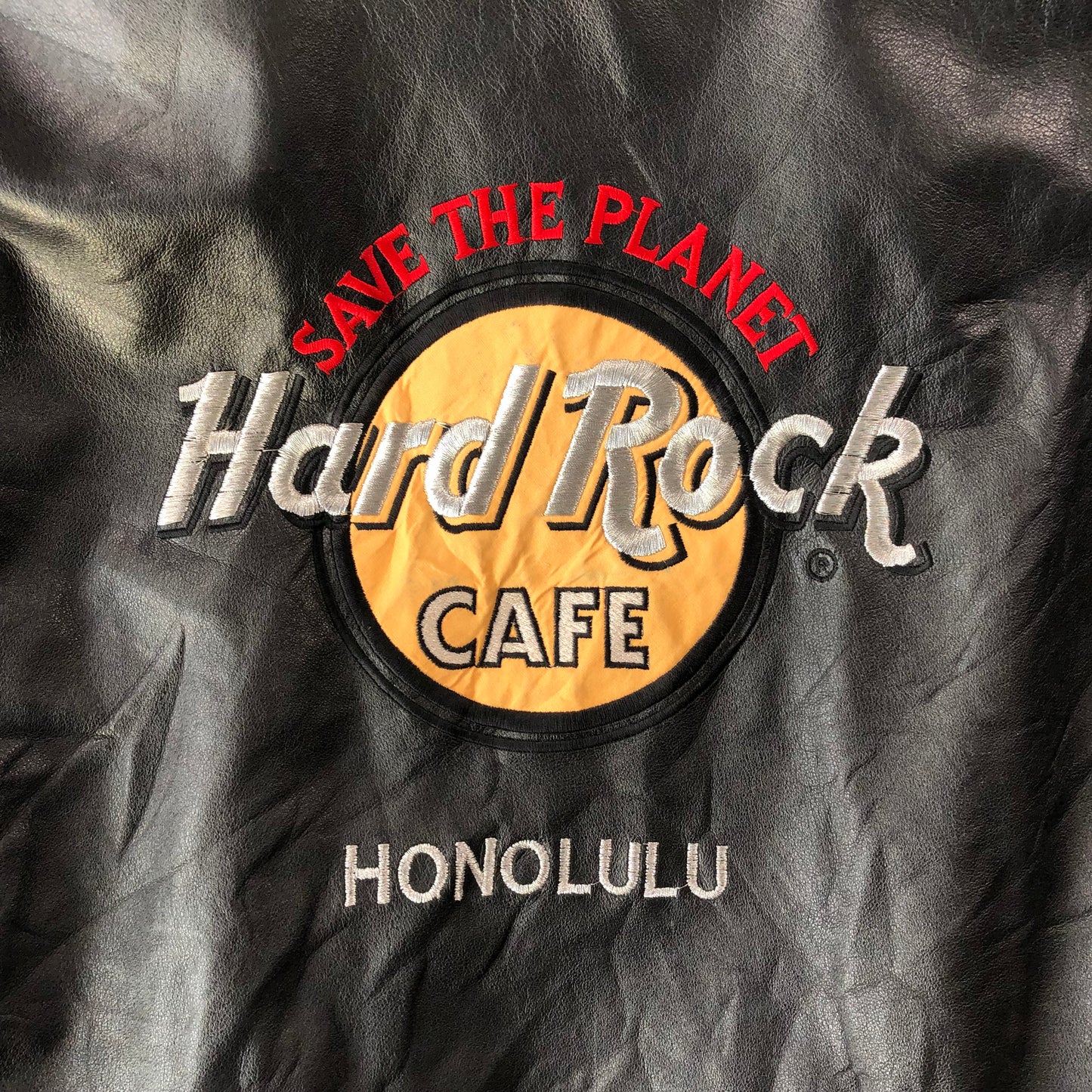 Vintage Hard Rock Cafe Honolulu Hawaii Leather Aviator Map Lined Zip Jacket XL