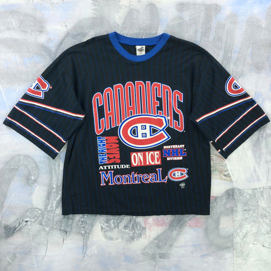 Vintage 90s NHL Montreal Canadiens Pin Stripe Heavyweight T Shirt XL