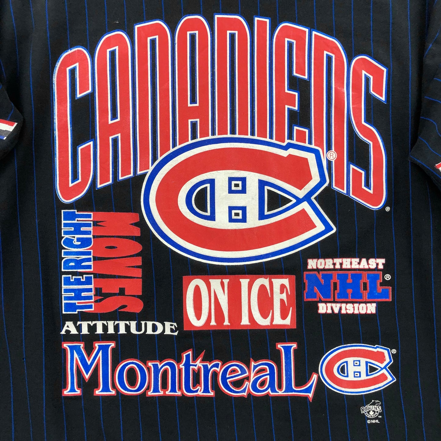 Vintage 90s NHL Montreal Canadiens Pin Stripe Heavyweight T Shirt XL