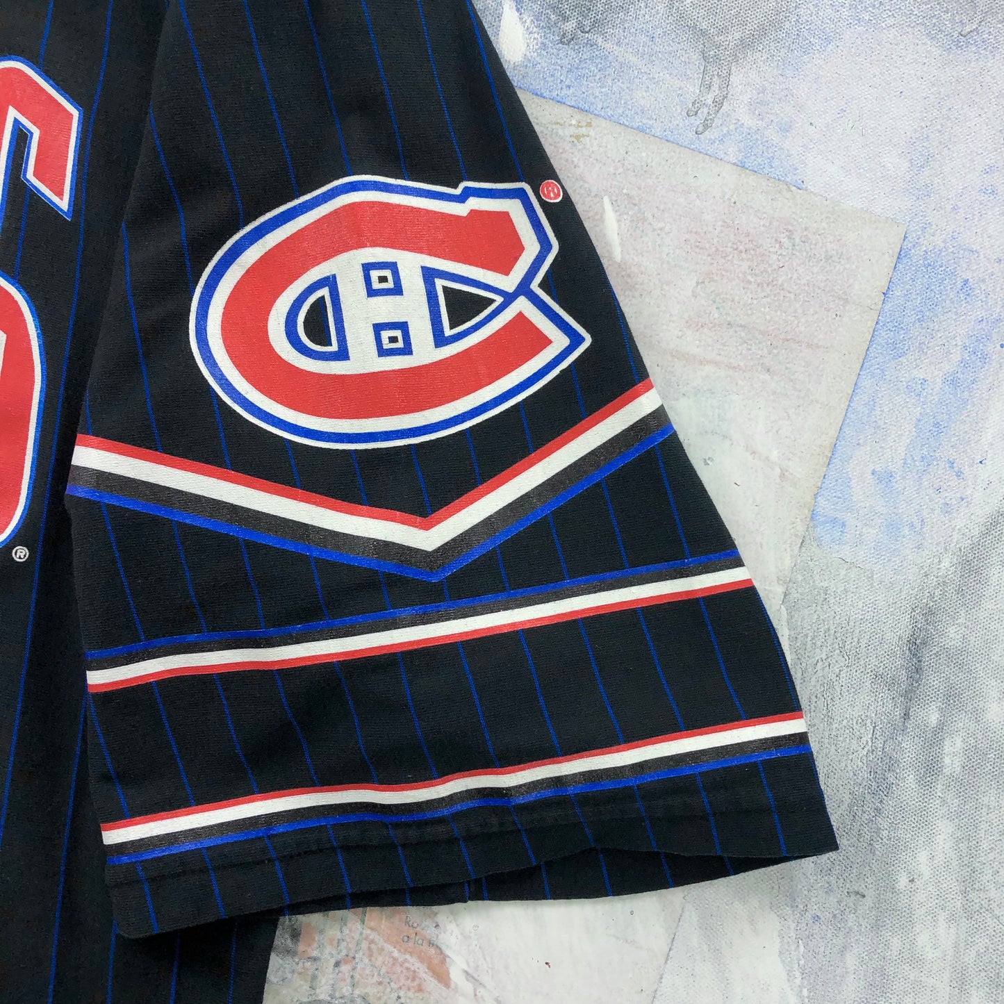 Vintage 90s NHL Montreal Canadiens Pin Stripe Heavyweight T Shirt XL