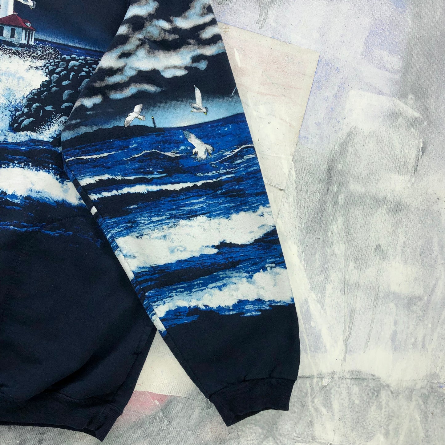 Vintage 90s Lighthouse AOP Crewneck Sweatshirt L