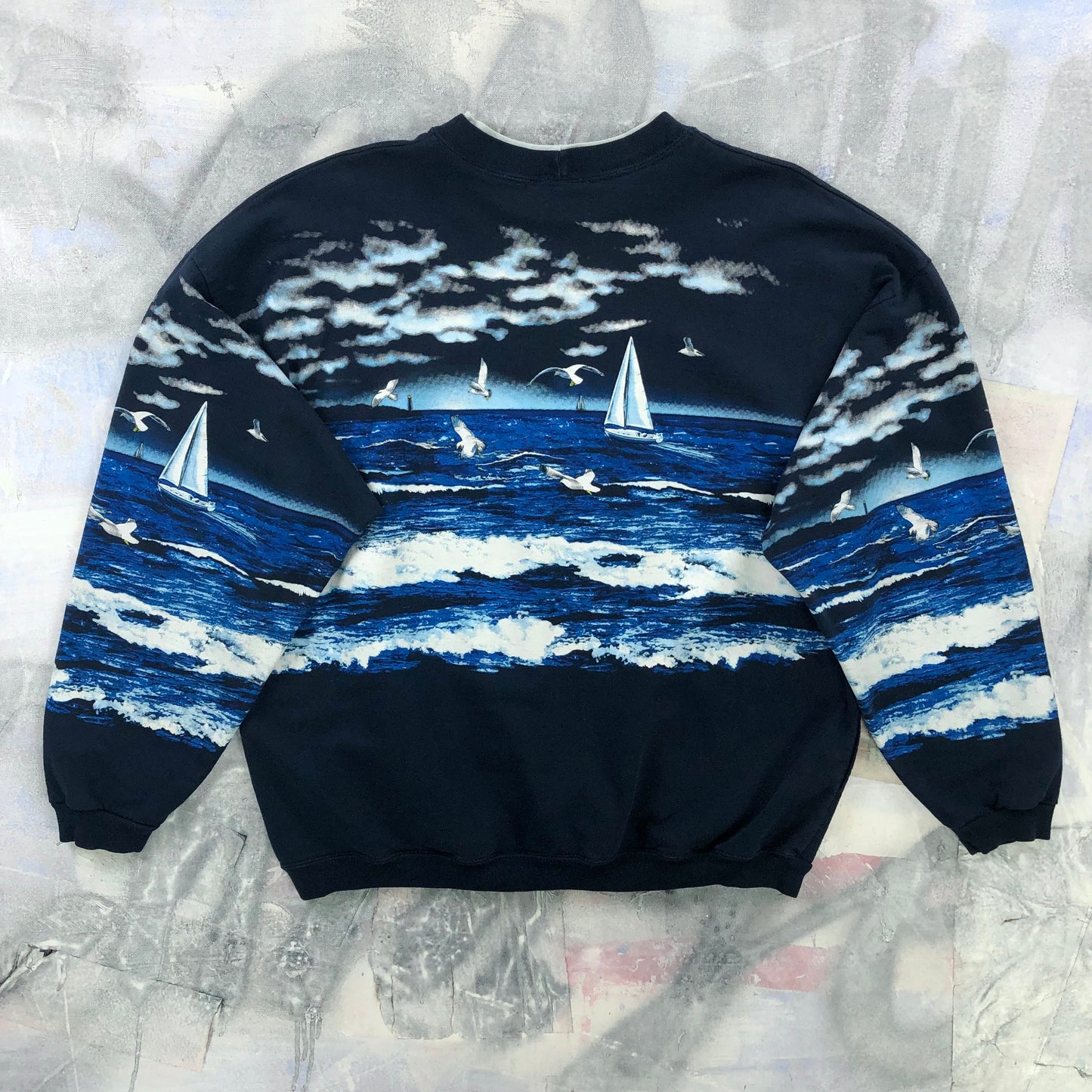 Vintage 90s Lighthouse AOP Crewneck Sweatshirt L