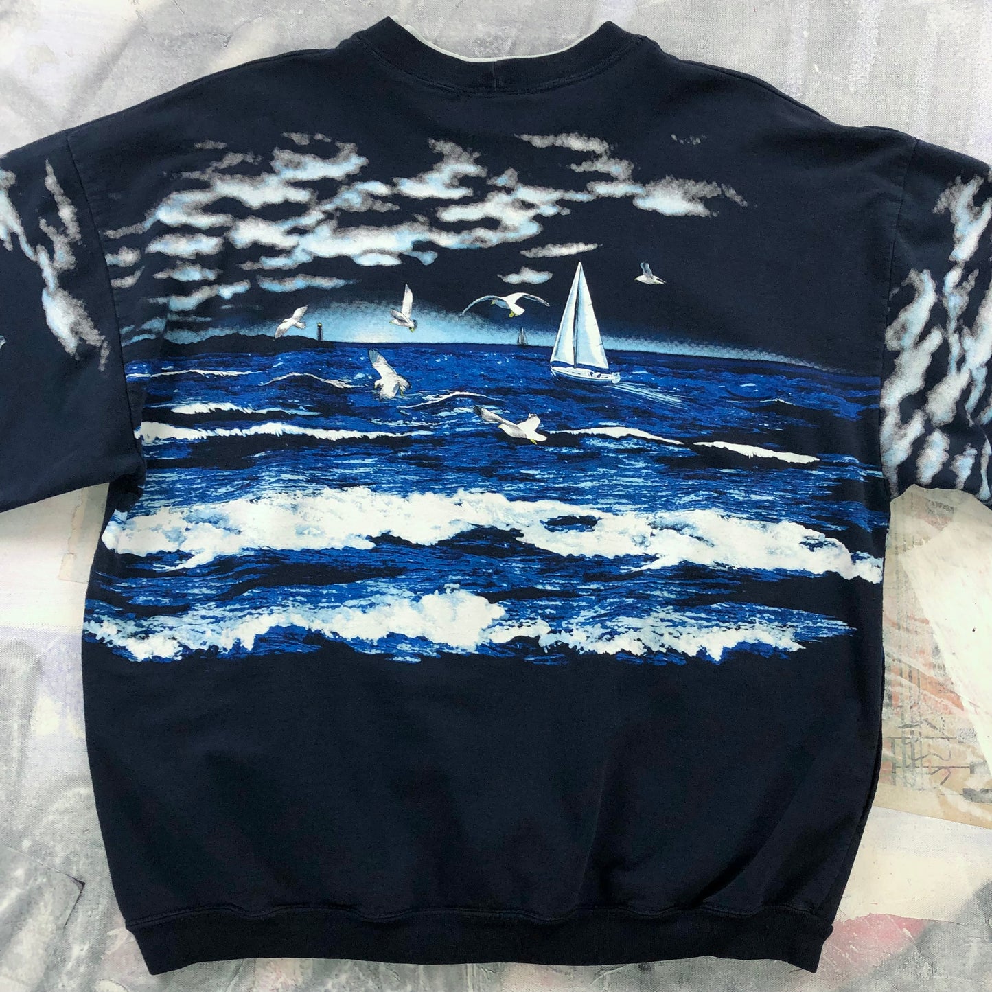 Vintage 90s Lighthouse AOP Crewneck Sweatshirt L