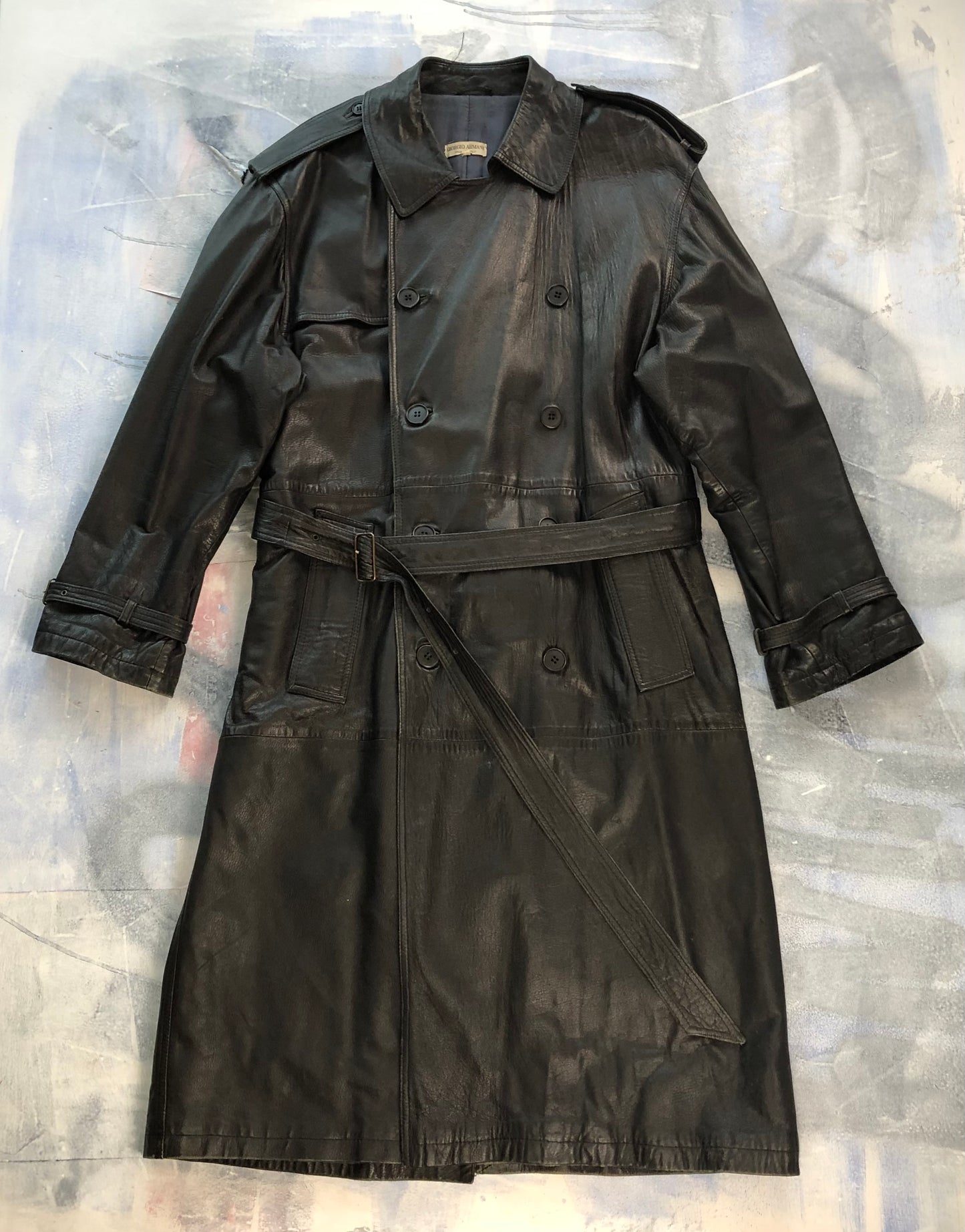 Giorgio Armani Leather Belted Trench Coat