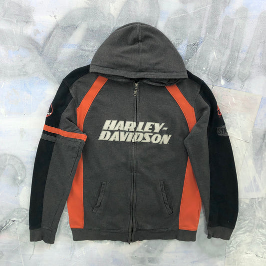 Vintage Harley Davidson Motorcycles Racing Hoodie Full Zip Sweatshirt M