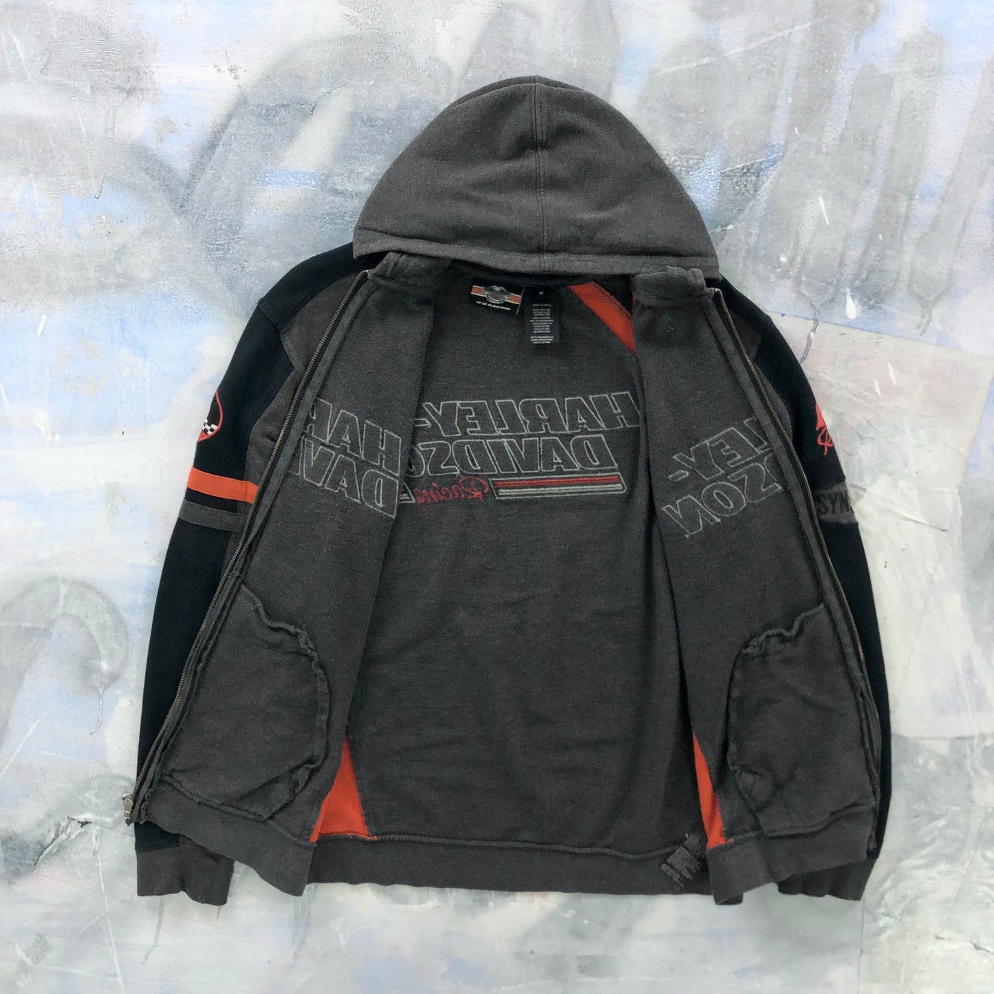 Vintage Harley Davidson Motorcycles Racing Hoodie Full Zip Sweatshirt M