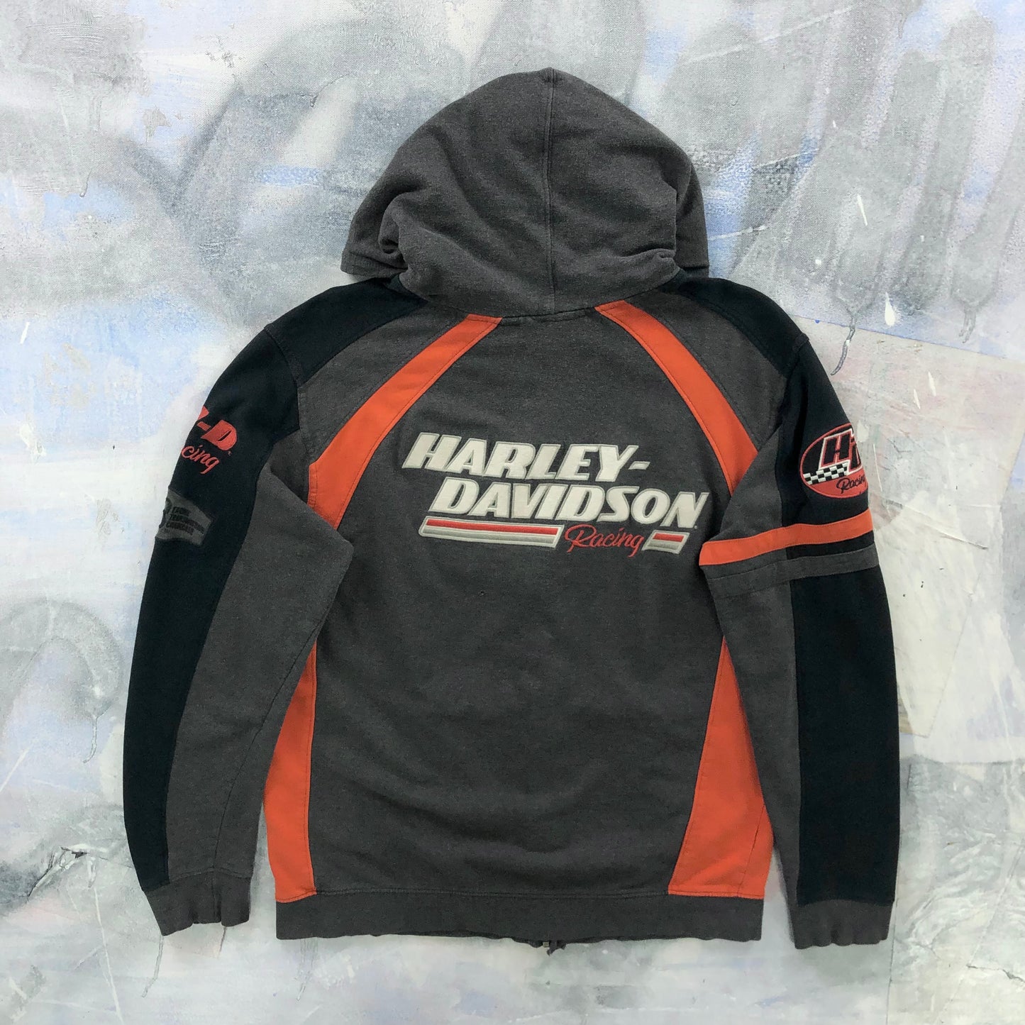 Vintage Harley Davidson Motorcycles Racing Hoodie Full Zip Sweatshirt M