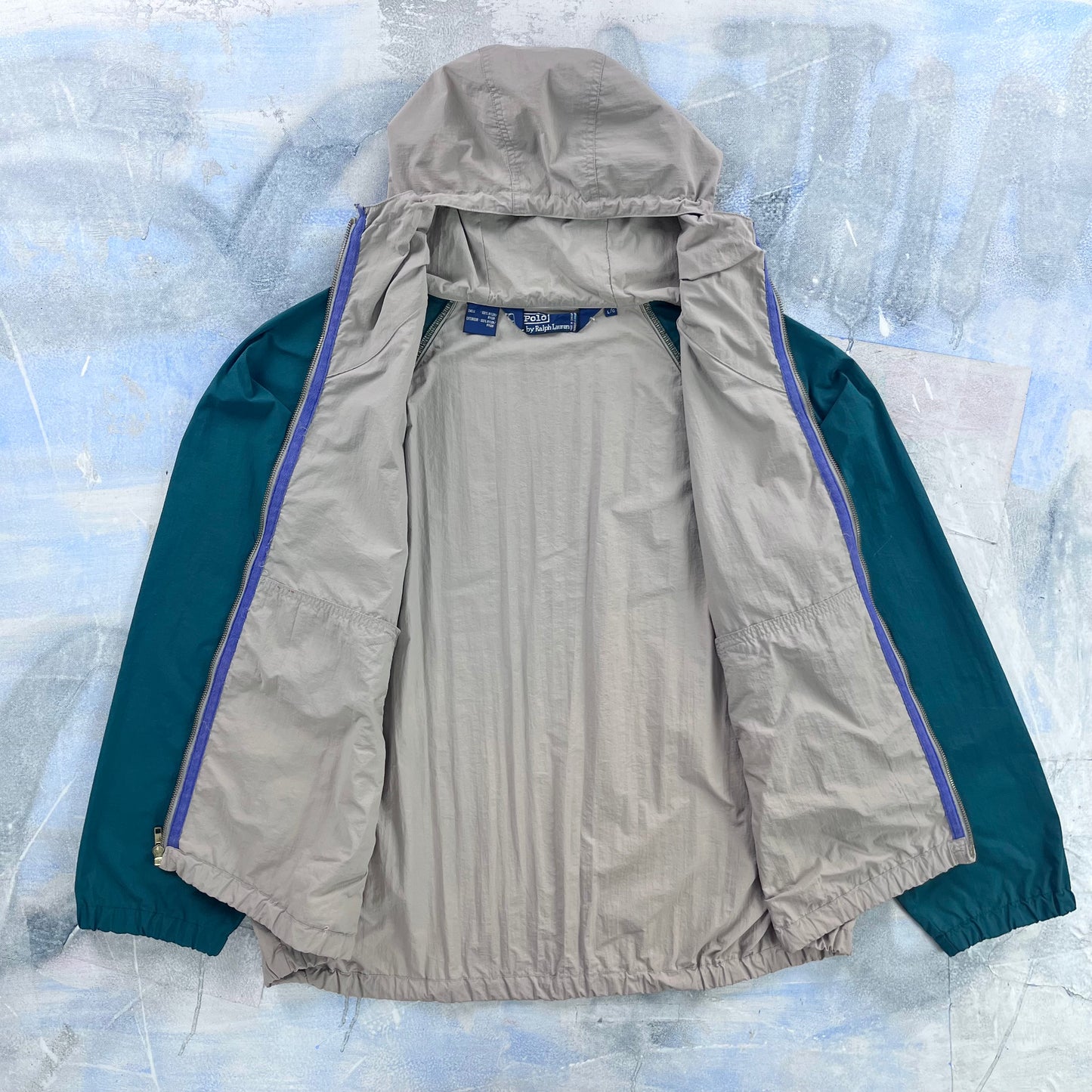 Vintage 80s Polo Ralph Lauren Sport Hooded Windbreaker Zip Jacket L