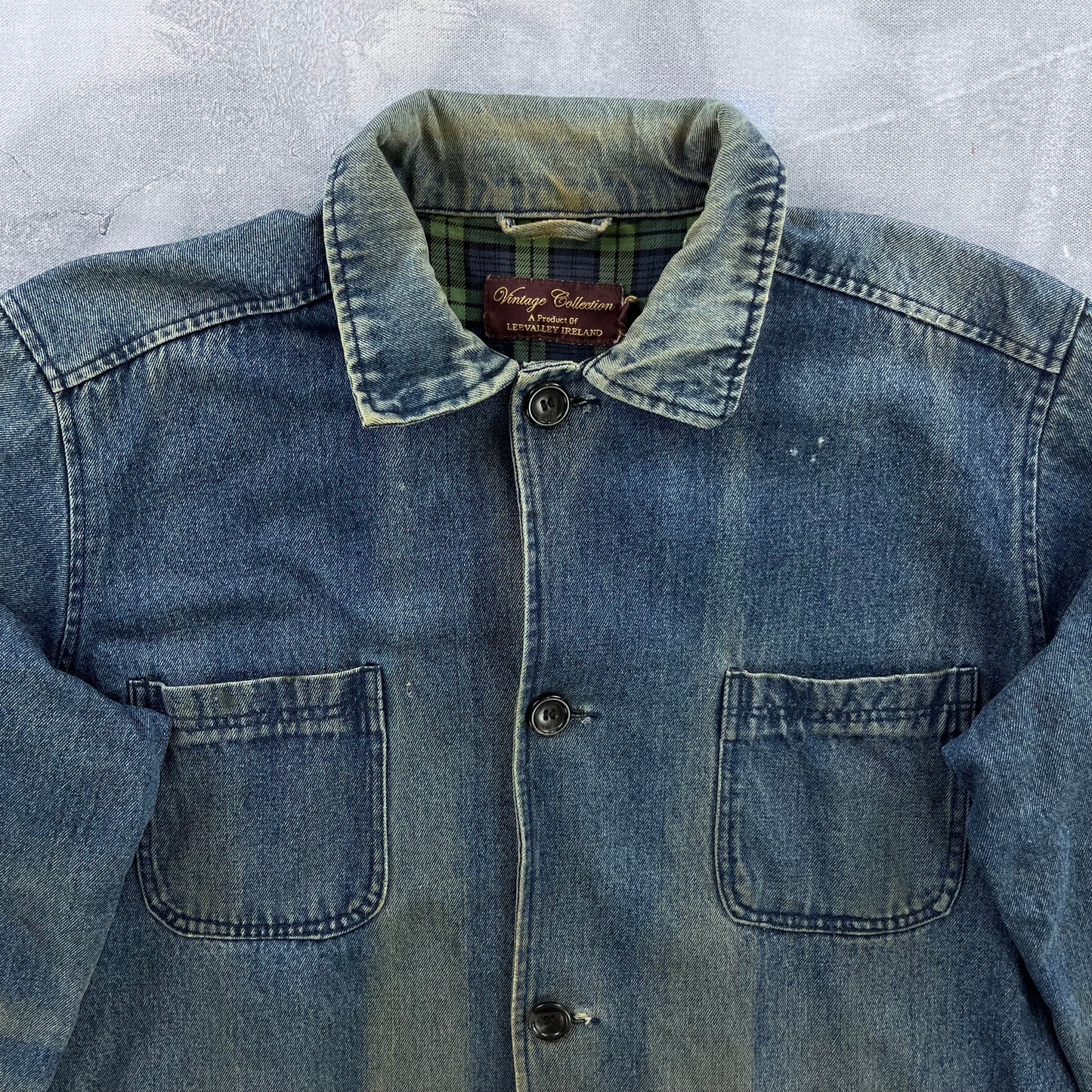 Vintage Lee Valley Ireland Chore Plaid Lined Denim Button Jacket XXL