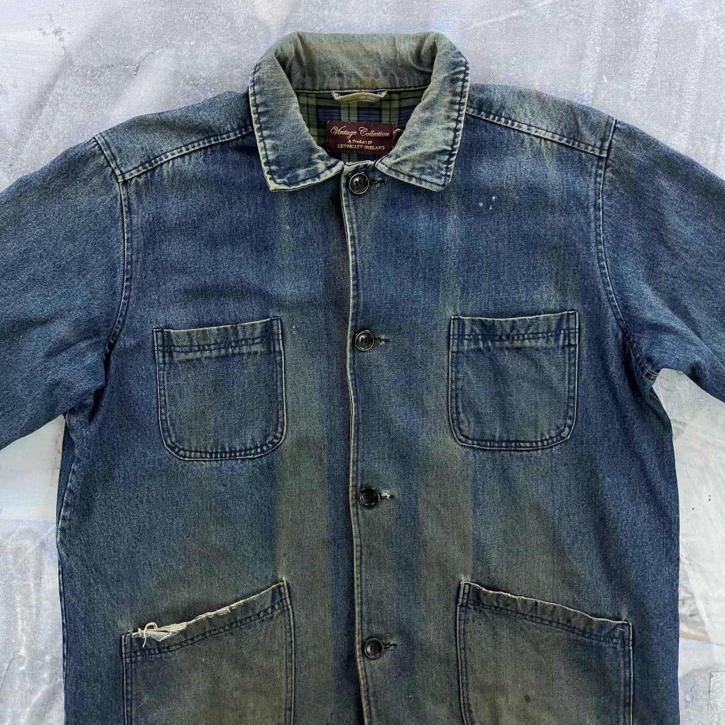 Vintage Lee Valley Ireland Chore Plaid Lined Denim Button Jacket XXL