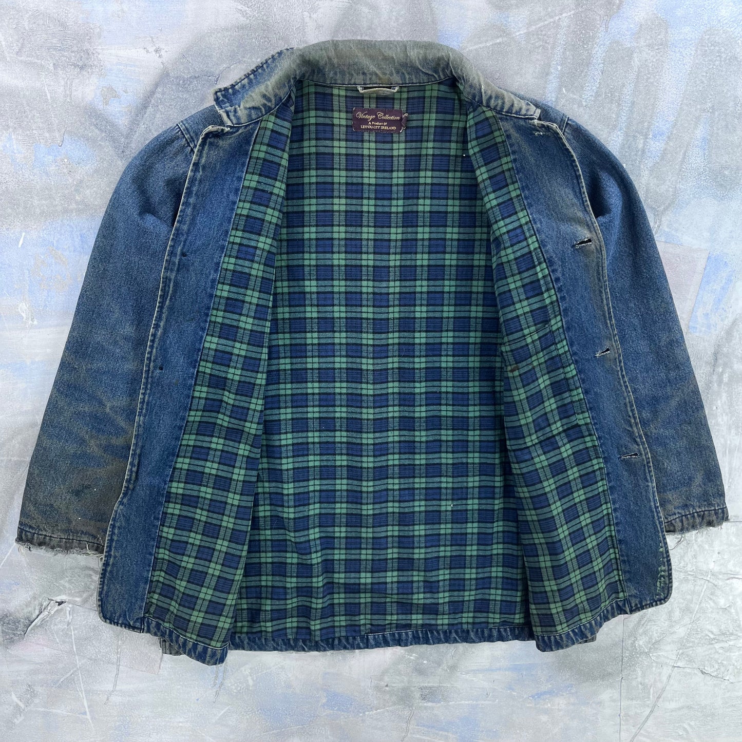 Vintage Lee Valley Ireland Chore Plaid Lined Denim Button Jacket XXL