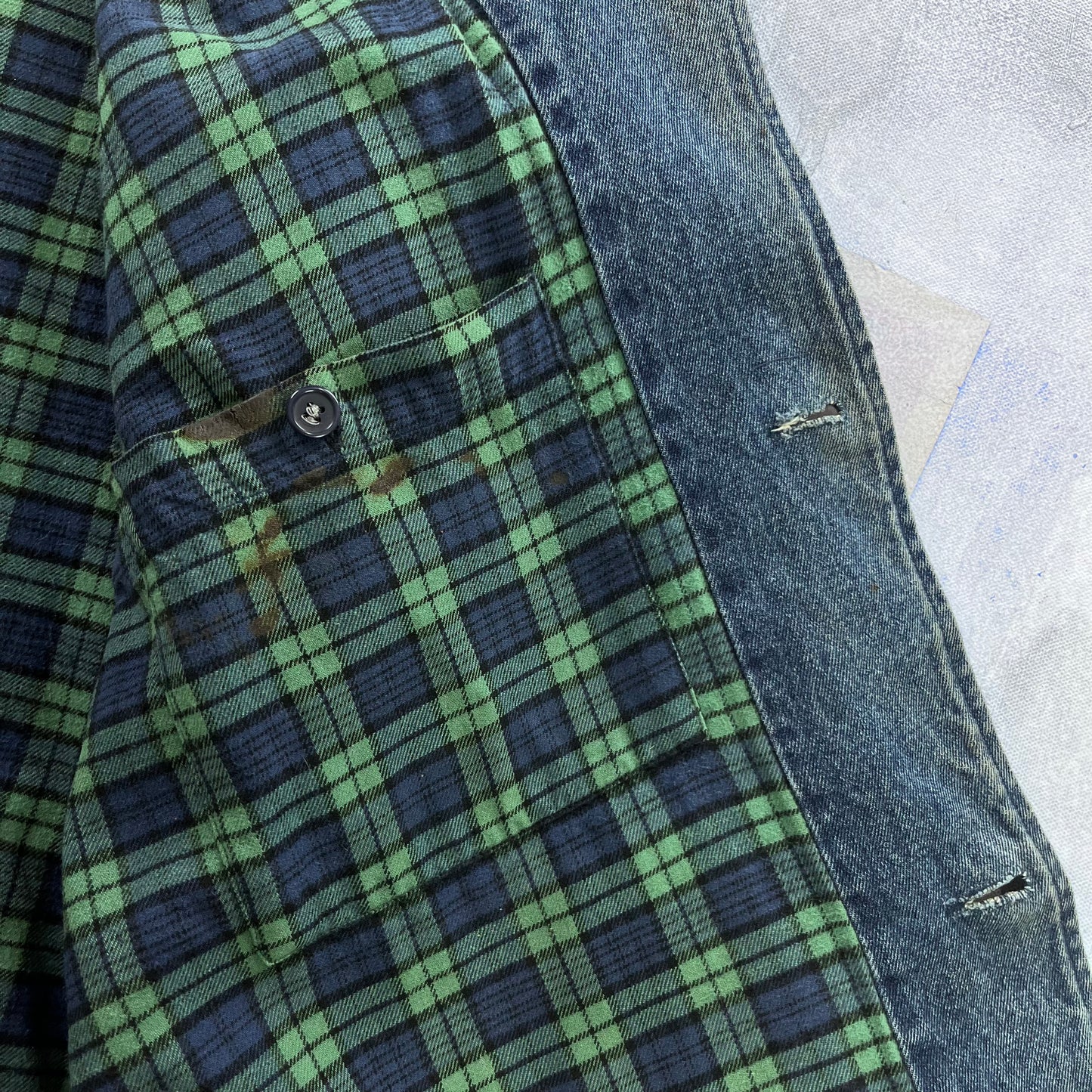 Vintage Lee Valley Ireland Chore Plaid Lined Denim Button Jacket XXL