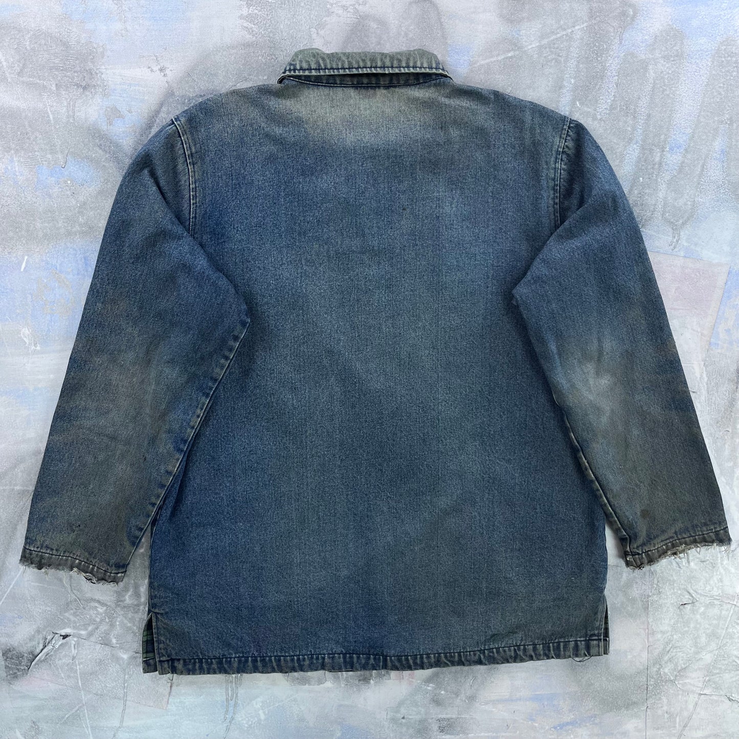 Vintage Lee Valley Ireland Chore Plaid Lined Denim Button Jacket XXL