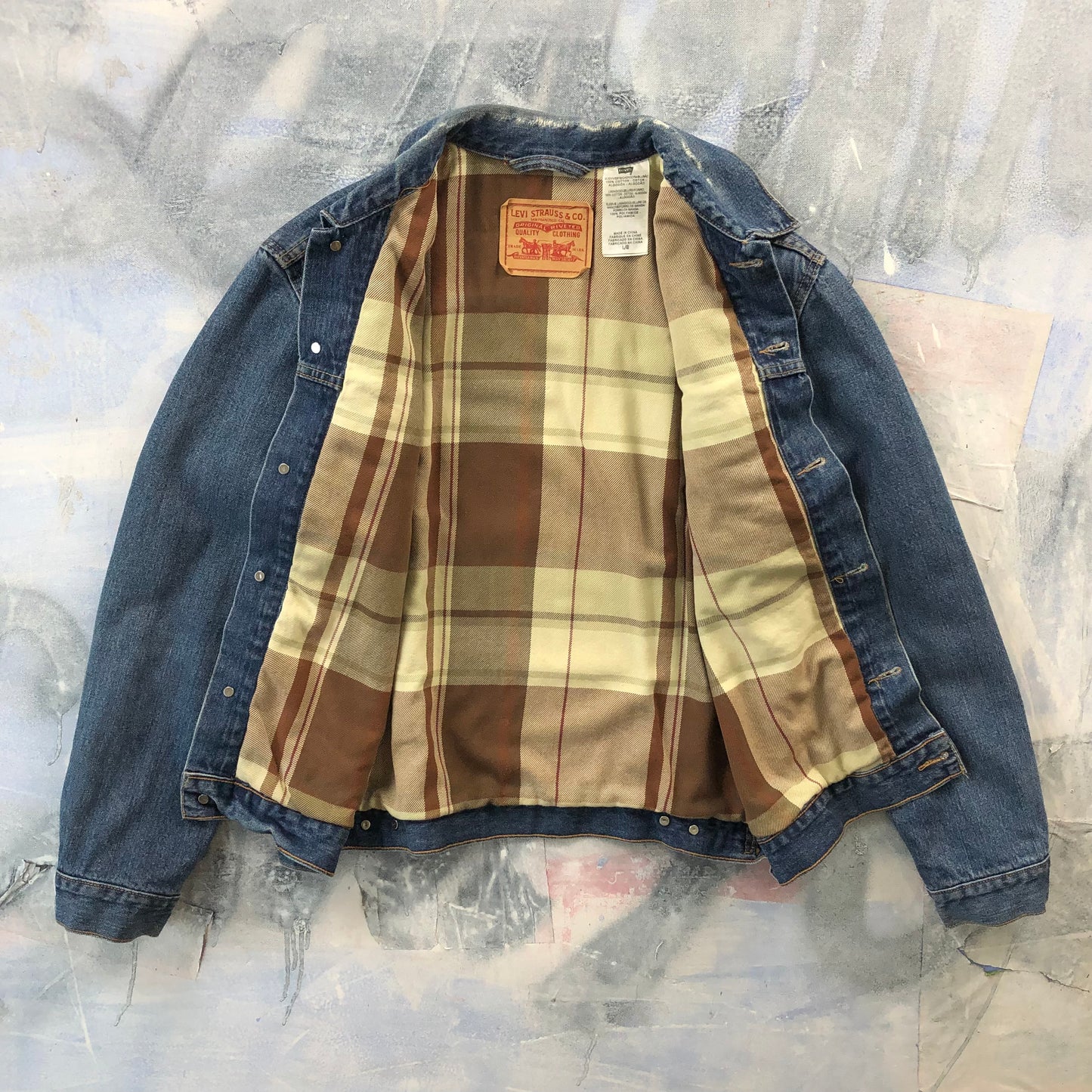 Vintage Levis Plaid Lined Denim Button Jacket L