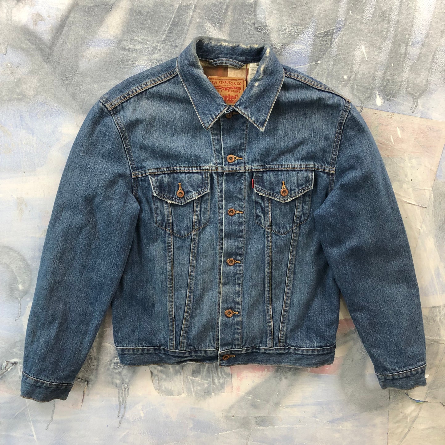 Vintage Levis Plaid Lined Denim Button Jacket L