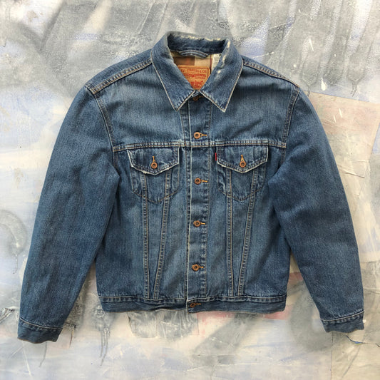 Vintage Levis Plaid Lined Denim Button Jacket L