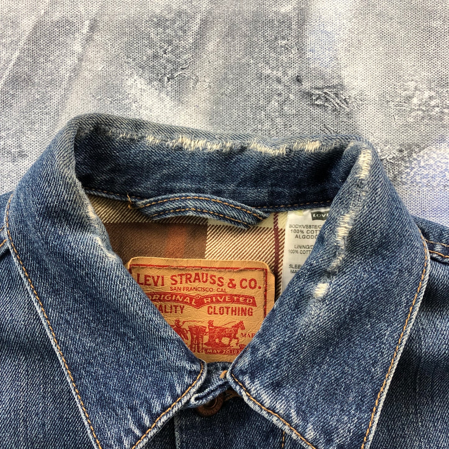 Vintage Levis Plaid Lined Denim Button Jacket L