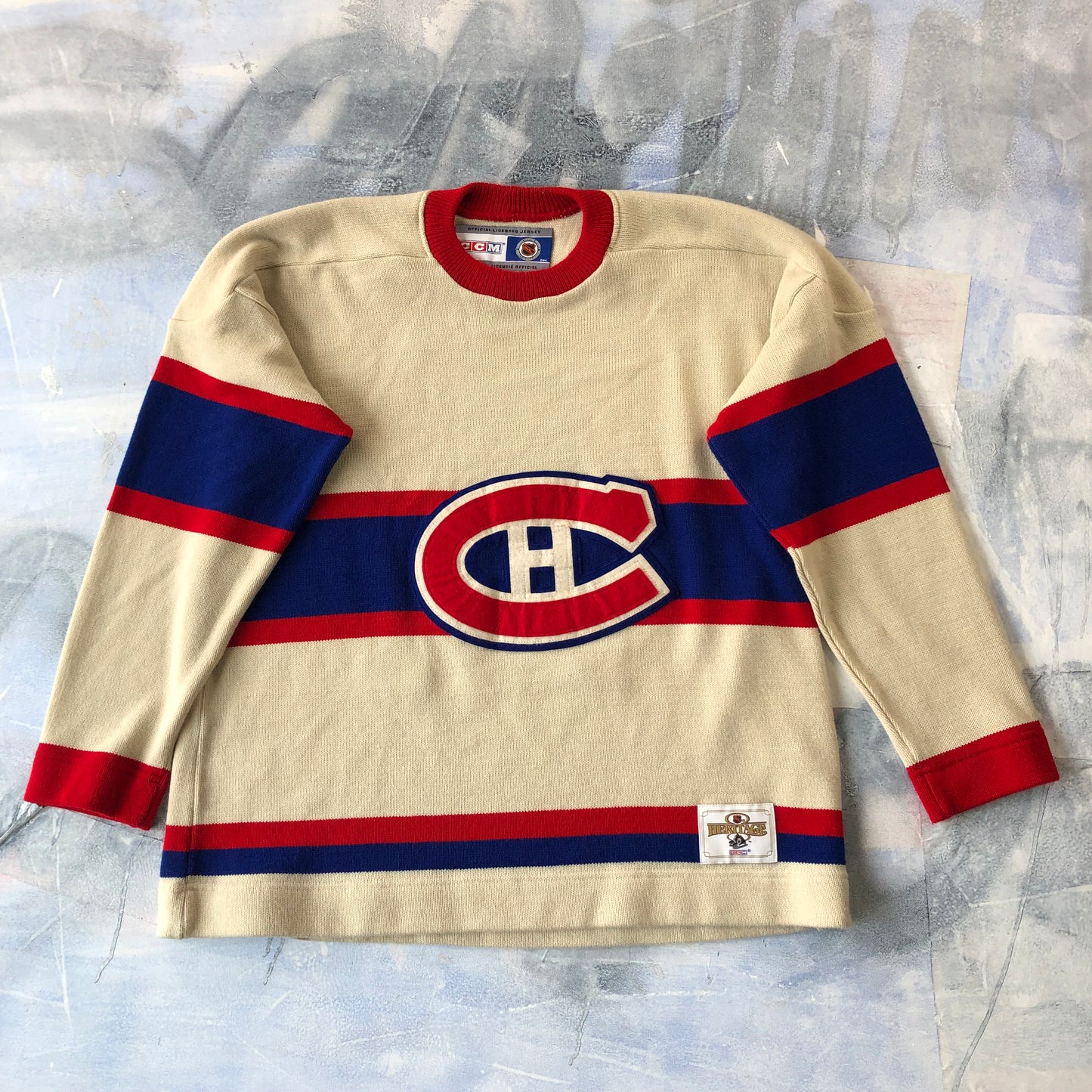 CCM NHL Montreal Canadians Heritage Hockey Knit Sweater Jersey XL
