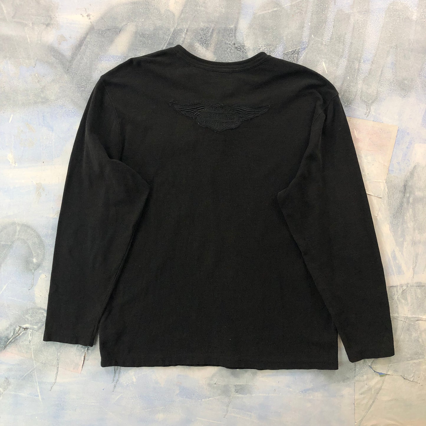 Harley Davidson Motorcycles Embroided Waffle Knit Long Sleeve Henley Shirt XL