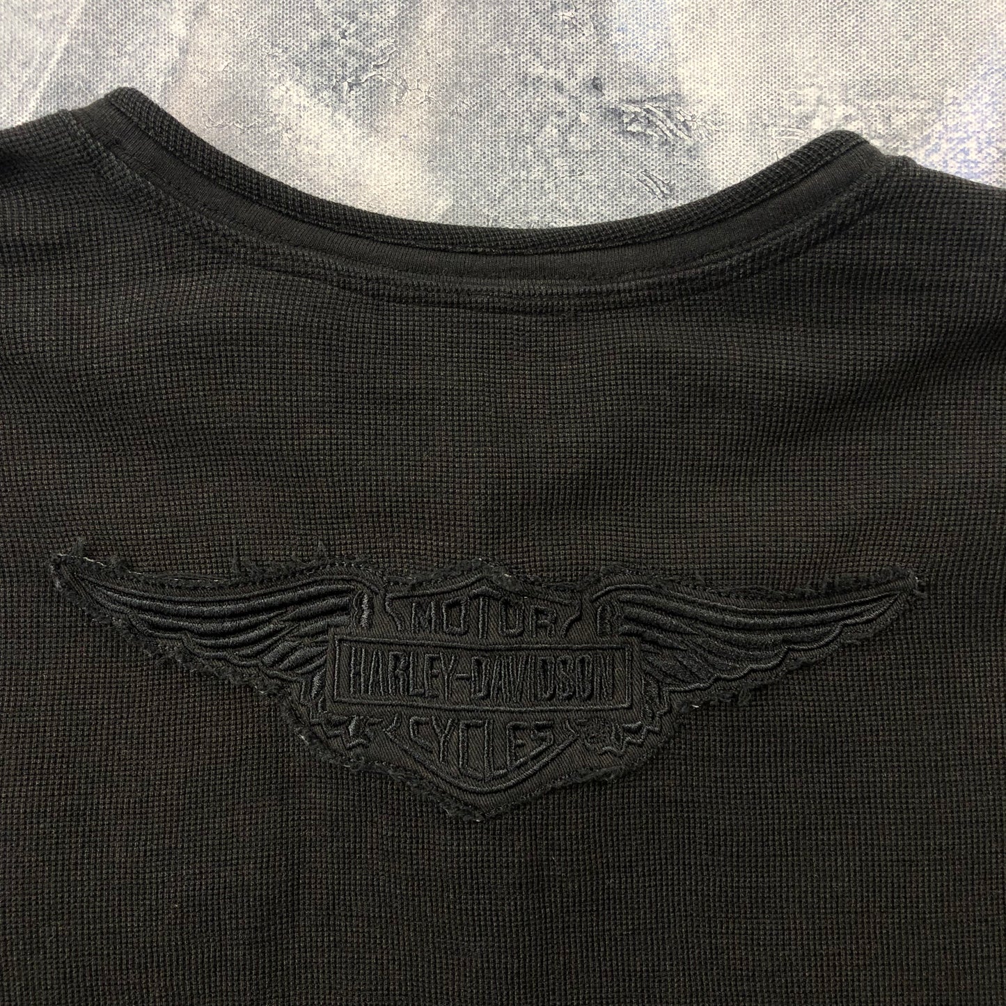 Harley Davidson Motorcycles Embroided Waffle Knit Long Sleeve Henley Shirt XL