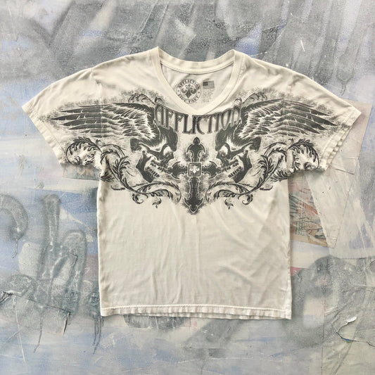 Vintage Y2K Affliction Skull Wings Cross V Neck T Shirt L