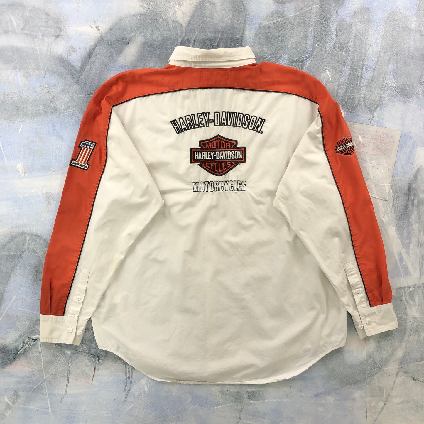 Harley Davidson Motorcycles Number One Long Sleeve Button Shirt XL
