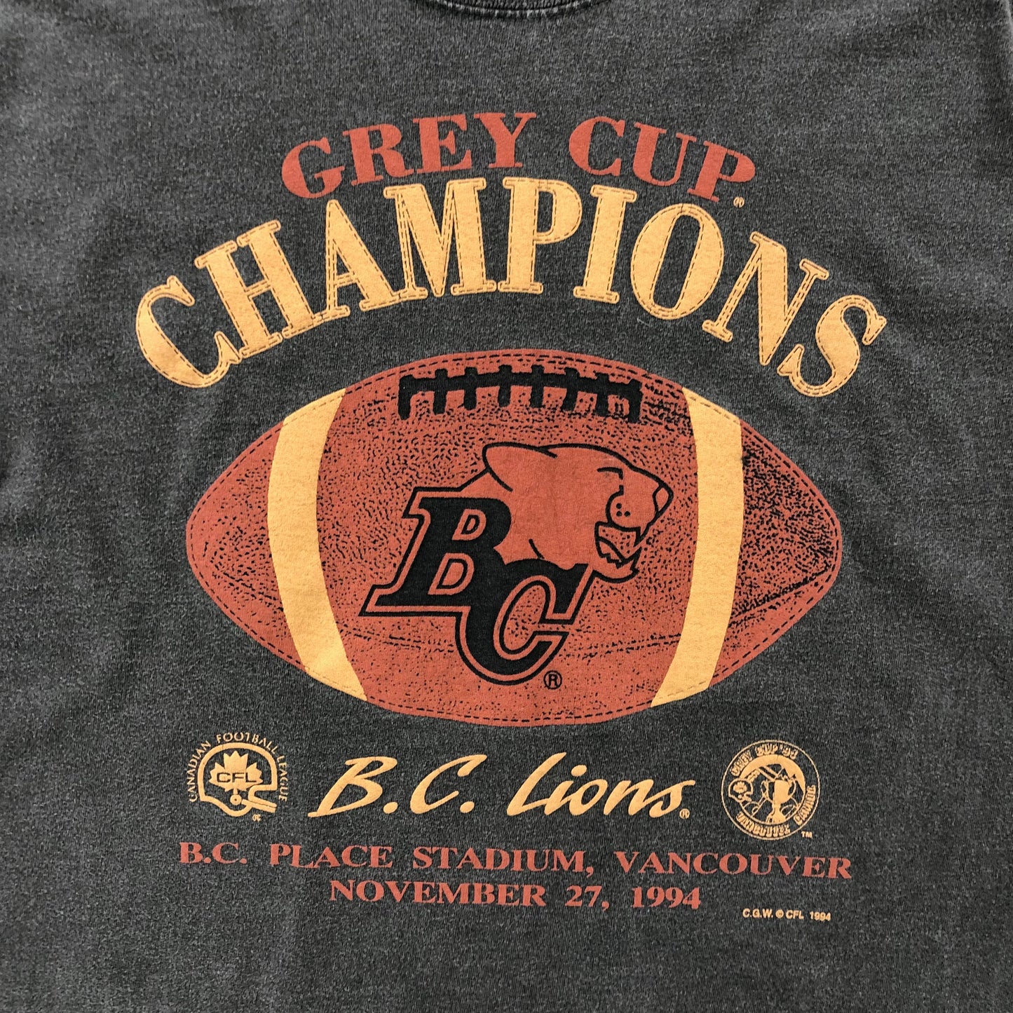 Vintage 90s CFL Grey Cup Champions B.C Lions T Shirt L
