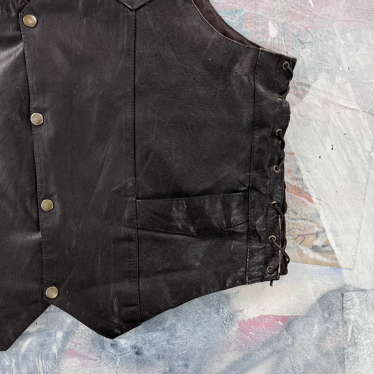Vintage Leather King Motorcycle Button Vest XL