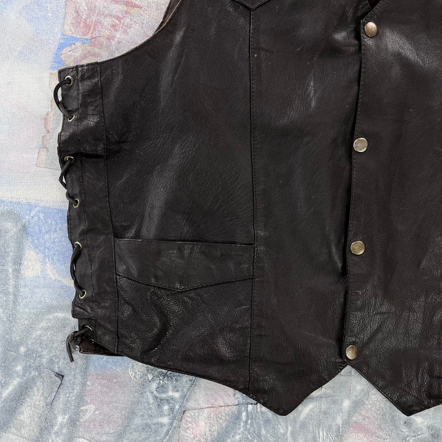 Vintage Leather King Motorcycle Button Vest XL
