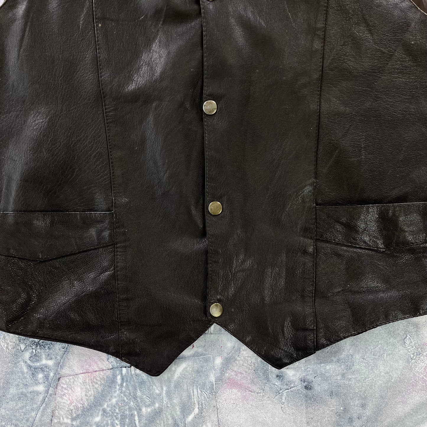 Vintage Leather King Motorcycle Button Vest XL