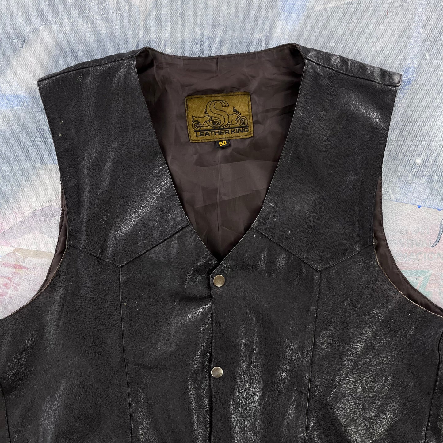 Vintage Leather King Motorcycle Button Vest XL