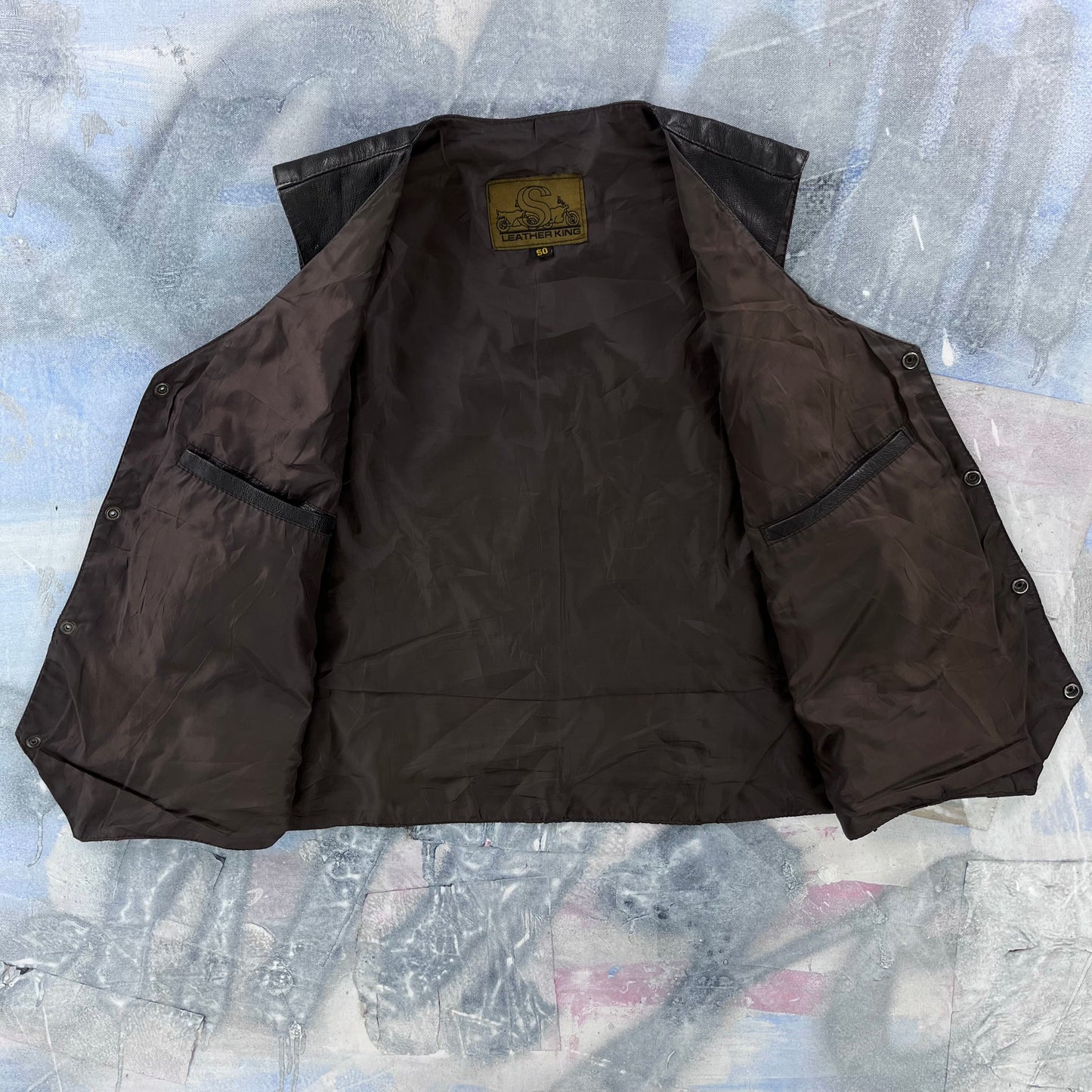 Vintage Leather King Motorcycle Button Vest XL