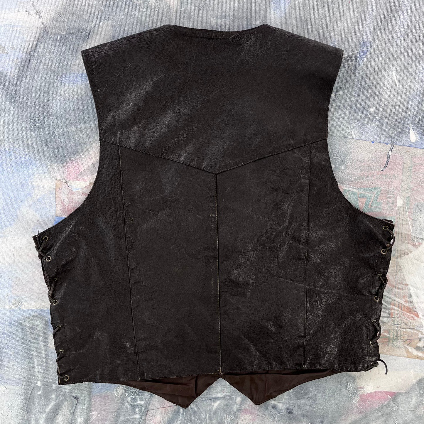 Vintage Leather King Motorcycle Button Vest XL