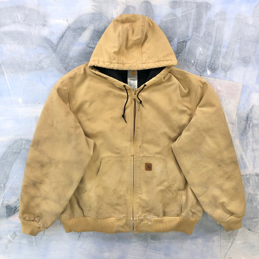 Vintage Carhartt J130 WET Quilted Lined Hooded Workwear Zip Jacket XXL